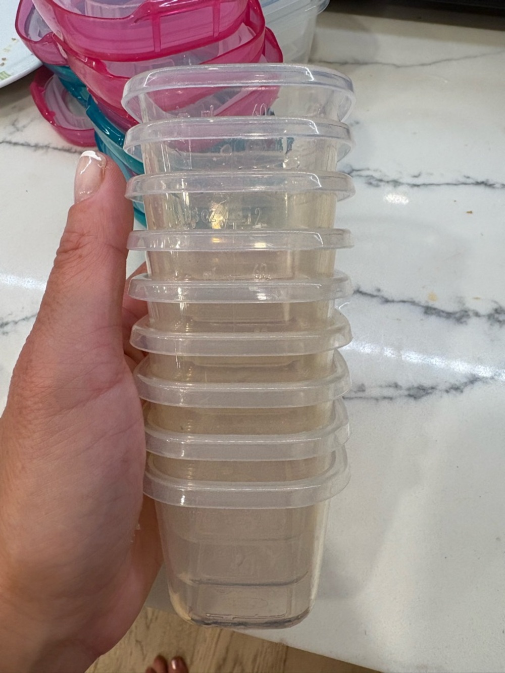 Oxo Clear Plastic Stackable Storage Cups - Set of 10 small and 2 medium